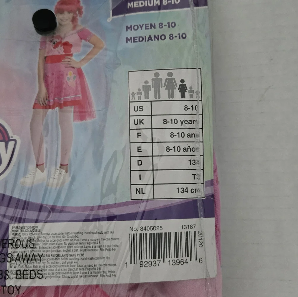 My Little Pony Pinkie Pie Costume - Kids Size Medium 8 - 10